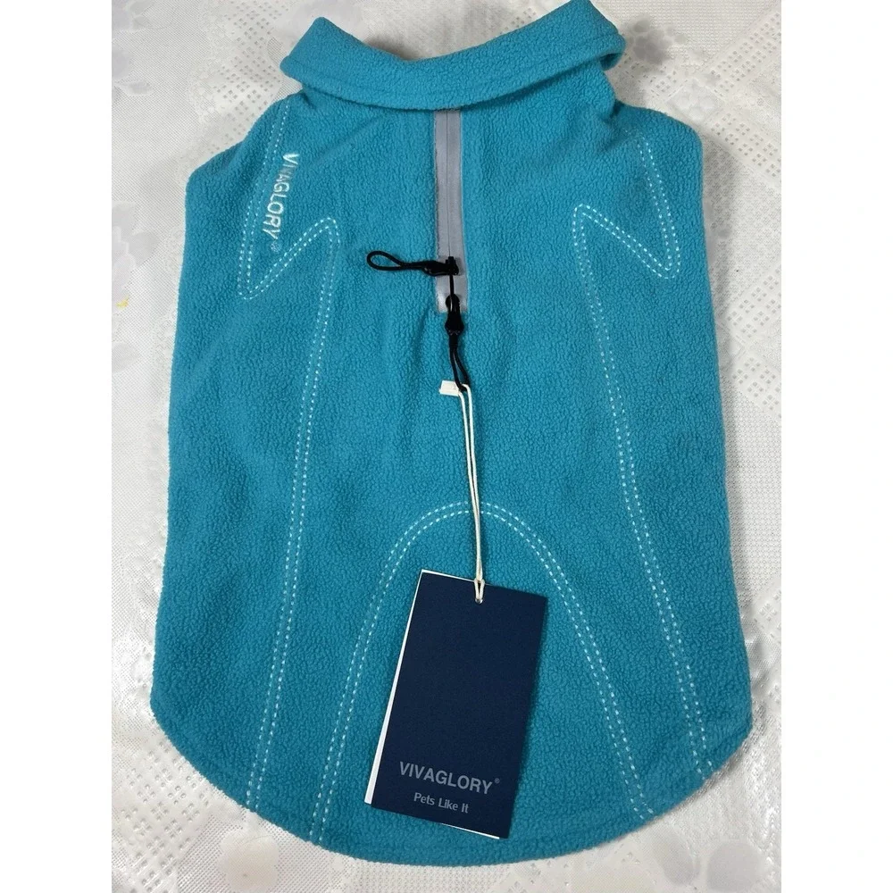 VIVAGLORY Dog Fleece Coat Warm Jacket Size Medium- Easy On/Off Comfort Blue